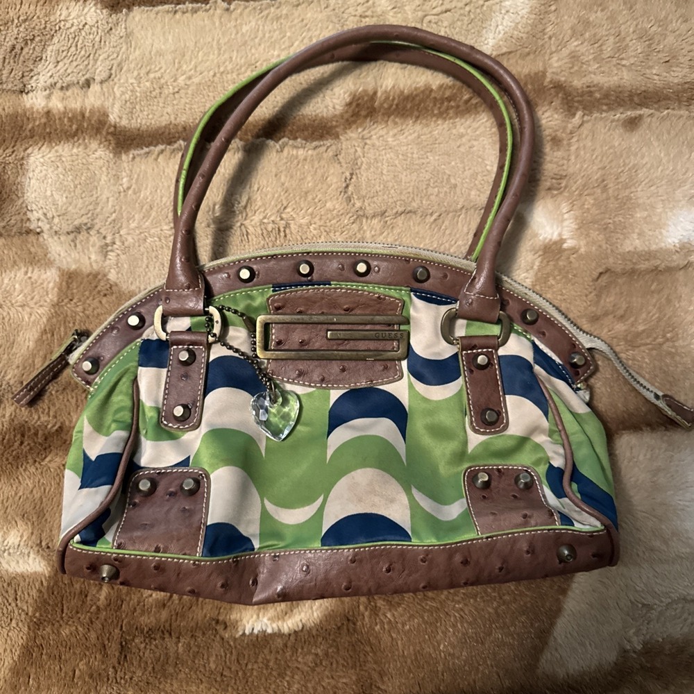 VTG Y2K Guess‎ Faux Leather Big G Retro Print Bag  Shoulder Purse Ostrich